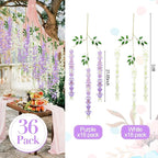 Giegxin 36 Pcs Artificial Wisteria Hanging Flowers 3.6 ft Artificial Fake Wisteria Vine Rattan Hanging Garland Silk Flowers String for Wall Home Wedding Party Greenery Decorations (Purple,White)