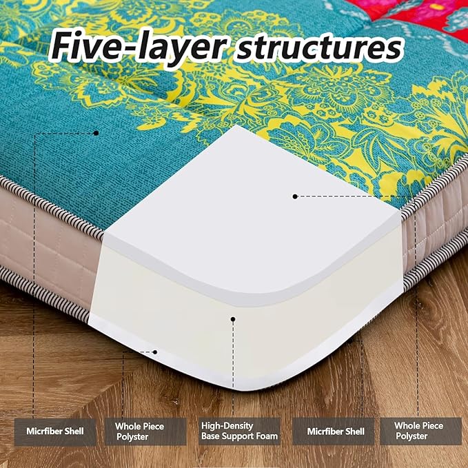MAXYOYO Twin Futon Floor Mattress Shikibuton Sleeping Mats for Adults, Floor Futon with High-Density Foam, Portable Mattress for Living Room, Guest Room, Bohemian B