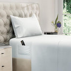 DREAMCARE Twin XL Sheet Sets – 3pcs Cooling Sheets – up to 15” Deep Pocket Twin XL Sheets Set – Hotel Luxury Sheets & Pillowcases – Superior Softness 100% Fine Microfiber with Side Pocket – White