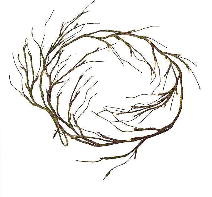 Hairui Mossy Garland Lights 6FT 48 LED Battery Operated Lighted Twig Vine with Timer for Halloween Christmas Party Decoration Indoor Outdoor Use