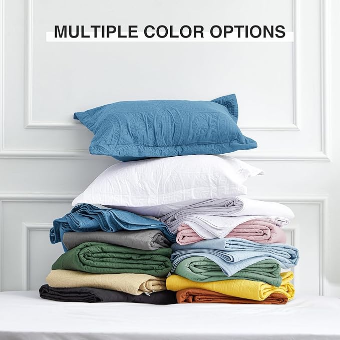 Love's cabin Quilts for Queen Bed Misty Blue Bedspreads Bedding Set - Lightweight Bedspread Comforter - Coin Pattern Bedding Coverlet for All Season - 3 Pieces (1 Quilt, 2 Pillow Shams)