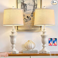27.5" Set of 2 Farmhouse Table Lamps for Bedroom, 3 Way Dimmable Bedside Lamp with 2 USB +AC Outlet Nightstand Lamps for Living Room Resin Rustic Touch Lamps (Antique Beige)