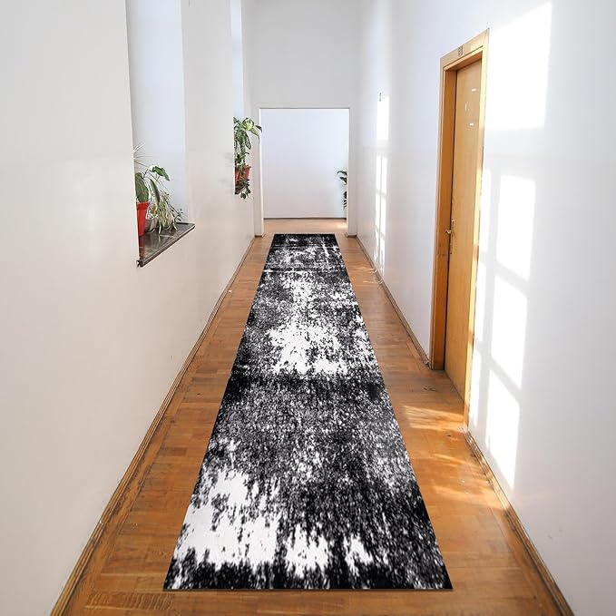 Keen Home Design Area Rugs - 2x14 Non-Shedding, Abstract Rugs for Kitchen, Living Room, Bedroom, Dining Room, Entryway - Size: 2'8" x 14', Abstract Black