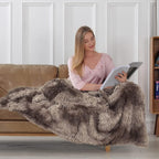 Tuddrom Decorative Extra Soft Faux Fur Blanket Queen Size 80" x 90",Solid Reversible Fuzzy Fluffy Plush Fleece Comfy Microfiber Fur Blanket for Couch Sofa Bed,Tie DyeBrown