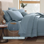 Monbix Full Comforter Set - 7 Pieces Dusty Blue Bed in a Bag Full Size Bedding Sets with Comforters, All Seasons Down Alternative Comforter with Sheets,Pillowcases & Shams