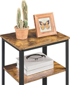 Yaheetech Large 3-Tier Tall End Table, 30 Inches High Side Table with Wooden Shelves & Strong Metal Frame for Living Room Small Space, 12 x 16 x 29.5 inches，Rustic Brown