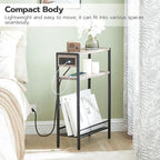 HOOBRO Small Narrow Side Table with Charging Station Set of 2, Skinny End Table for Small Spaces, Slim Nightstand with USB Ports Outlet, Sofa Beside Table with Storage Shelf BG102UBZP201