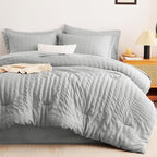 CozyLux Full Bed in a Bag Light Grey Seersucker Textured Comforter Set with Sheets 7-Pieces All Season Bedding Sets with Comforter, Pillow Sham, Flat Sheet, Fitted Sheet and Pillowcase