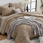 HEVUMYI Khaki & Linen Twin Comforter Set - 5-Piece All Season Bed in a Bag Twin, Ultra Soft Bedding Set with Comforter, Flat Sheet, Fitted Sheet, Pillowcases, Pillow Shams