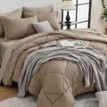 HEVUMYI Khaki & Linen Queen Comforter Set - 7-Piece All Season Bed in a Bag Queen, Ultra Soft Bedding Set with Comforter, Flat Sheet, Fitted Sheet, Pillowcases, Pillow Shams