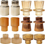 Gold Candlestick Holders 12PCS Ribbed Glass Taper Candle Holders Set for Tealight Candlestick Candles, Table Centerpieces for Thanksgiving Christmas Farmhouse Decor Indoor and Outdoor