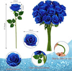 Ouddy Decor 20 Pcs Red Roses Artificial Silk Flowers Fake Roses Bouquet with Long Stems for Valentines Day Decor Wedding Home Party Table Centerpieces Bridal Bouquet DIY Floral Arrangment, Blue