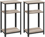 Yaheetech Tall End Table Set of 2, 18x14x29.5 inch Industrial Side Table with Strong Wooden Shelves, 2PCS Slim 3-Tier Telephone Table with Metal Frame for Living Room, Small Places - Gray