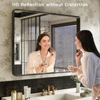 ISKM Black Bathroom Mirror for Wall 40" x 36" Matte Black Framed Vanity Mirror, Shatter-Proof, Tempered Glass, Rounded Rectangle Mirror(Horizontal/Vertical)