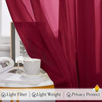 RYB HOME Sheer Valance for Window - Breezy Backdrop Curtains for Canopy Bed Stage Events Girls Bedroom Wedding Ceremoney Table Runner Outdoor Indoor Decor, 60 x 216 in per Panel, Burgundy