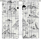 Vintage Nautical Curtains, Marine Coastal Sailboat Compass Anchor Ocean Beach Old Pirate Map Retro Window Drapery Treatments for Bedroom Living Room Kitchen Bathroom 2 Panels, 52"x84" Inch