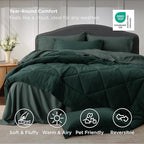 Bedsure Twin Comforter Set - 5 Pieces Reversible Emerald Green Bedding, Twin Size Bed Set for All Seasons, Bed in a Bag with Down Alternative Comforter, Sheets, Pillowcase & Sham