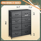 WLIVE Fabric Dresser for Bedroom, Tall Dresser with 8 Drawers, Storage Tower with Fabric Bins, Double Dressers, Chest of Drawers for Closet, Living Room, Dormitory, Charcoal Black Wood Grain Print