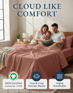 LANE LINEN 100% Organic Cotton Twin Sheet Set, Soft & Comfy Premium Bedding Sheets & Pillowcases, Luxury Hotel Like Percale Sheets, Reinforsed French Seam in Fitted Sheets Pocket - Rose Dawn