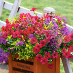 SHareconn 24 Bundles Artificial Flowers for Outdoors Decoration, Faux Plants Fake Silk Colorful Daisy Eucalyptus Lavender, UV Resistant for Outside Planters Home Porch Patio Indoor Spring,Mix 3 Colors