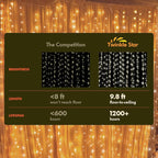 Twinkle Star 300 LED Window Fairy Curtain String Lights, 8 Modes Fairy Lights for Bedroom Wedding Party Home Garden Outdoor Indoor Wall Decorations, Warm White, 2 Pack