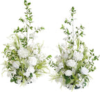 Ling's moment 41.0" Tall Free-Standing Wedding Aisle Artificial Flowers for Ceremony Decor, 2PCS White Walkway Floral Chair Markers, Faux Rose Altar Arch Arrangement Spring Decorations Outdoor