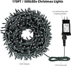 170FT 500 LED Christmas Lights Outdoor Indoor, Waterproof Christmas Tree Lights for Christmas Decorations with Timer, 8 Modes Memory Function (Warm White)