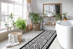 Custom Length Cut to Size Tribal Ethnic Southwestern Inspired Hallway Runner Rug, Non Slip Rubber Backed, 31 inch Wide X Customized Length, Mayan Black, 31 inch X 32 feet