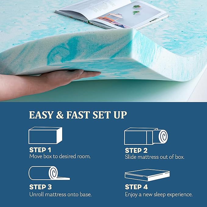 EGO Topper 4 Inch Twin XL Memory Foam Mattress Topper, Gel Foam Mattress Topper for Pressure Relief, Ventilated Design Bed Topper in a Box, CertiPUR-US Certified, 38"×80", Medium