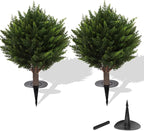 15.7 inch Height Set of Two Artificial Cypress Topiary – Breathe Life & Lushness into Any Space – Lifelike – UV-Resistant Great for Indoors & Outdoor - Easy to Install – Fade-Proof