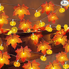 2 Pack & Timer - Thanksgiving Decorations Fall Garland with Pumpkin Lights Fall Decorations for Home, Total 60LED 20Ft Maples Leaves Thanksgiving Lights Battery Operated Indoor Outdoor Christmas Decor