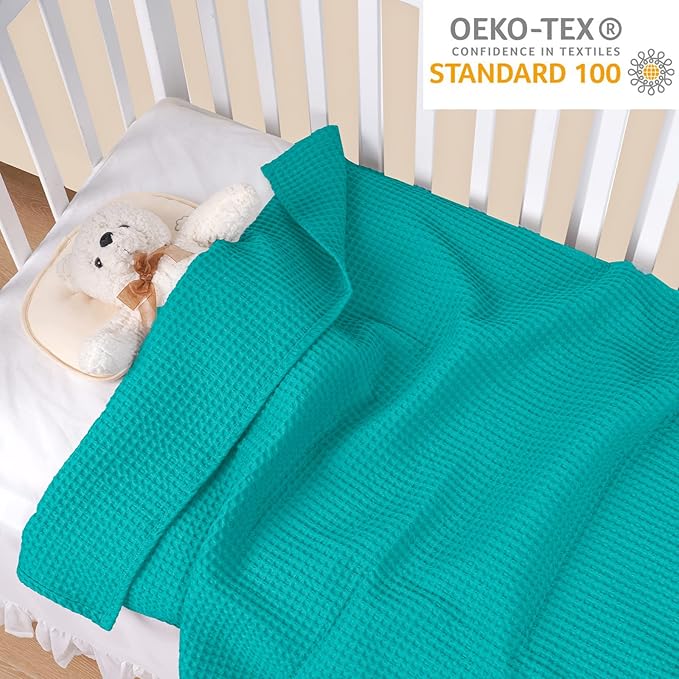 PHF Pre-Washed Cotton Waffle Weave Blanket Baby Size,Snag Proof Throw for Spring Summer,Lightweight Breathable 30x40,Oeko-TEX Certified for Bed,Machine Washable, Home Decor Gift，Teal