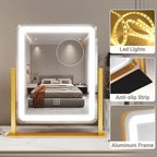 FENNIO Vanity Mirror with Lights - 15"x12.6" LED Lighted Makeup Mirror, Large Makeup Mirror with Lights, Touch Screen with 3-Color Lighting, Dimmable, for Vanity Desk Tabletop, Bedroom Gold