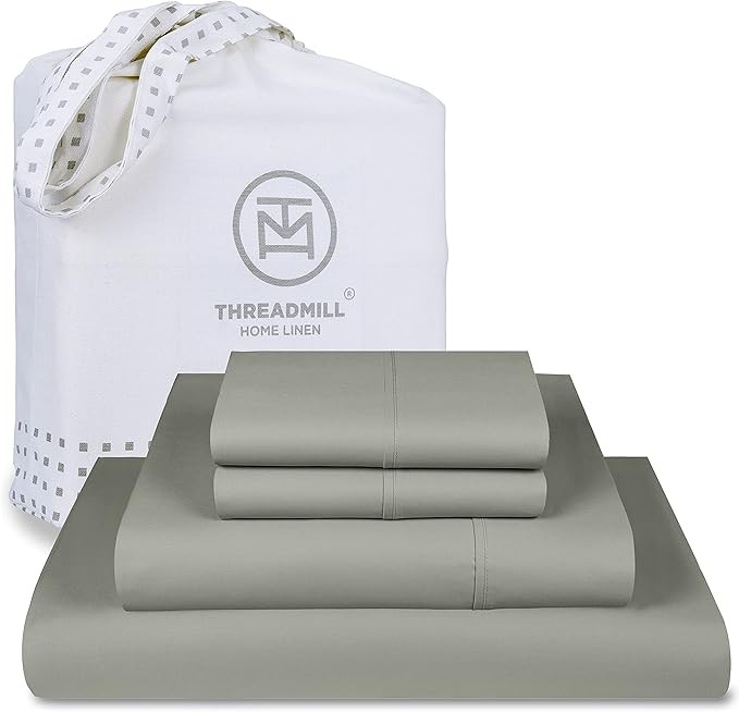 Threadmill Luxury 800 Thread Count King 100% Cotton Sheets - Moonrock Grey Sateen Weave Bed-Sheets, Better Than Egyptian Cotton, 4 Pc Solid Soft Bed Set, Fits 16" Deep Pocket