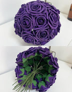 Dark Purple Artificial Roses 50 PCS Flowers with Stem, Fake Rose Heads Bouquets for DIY Wedding Decorations Centerpieces Arrangements Party Home Garden Porch Window Decor
