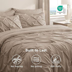 Bedsure Full Size Comforter Sets - Bedding Sets Full 7 Pieces, Pintuck Bed in a Bag Khaki Bed Set with Comforter, Sheets, Pillowcases & Shams