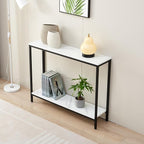 loglus Console Table for Entryway, Faux Marble MDF Sofa Table with Golden Frame (Double Layer, Black Frame)