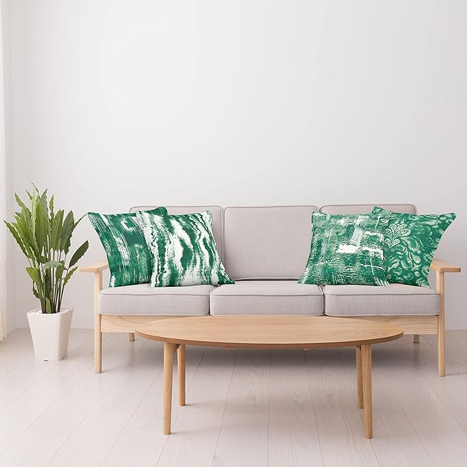 Ambesonne Vintage Throw Pillow Cushion Case Pack of 4, Abstract Grunge Effect Brushstrokes and Waving Striping Stains Paisley Drops, Modern Accent Double-Sided Digital Printing, 20", Forest Green