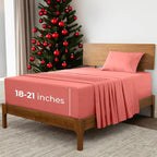 Mellanni Extra Deep Twin Sheets - 3 PC Iconic Collection Bedding - Hotel Luxury, Ultra Soft, Cooling Bed Sheets - Wrinkle, Fade, Stain Resistant (Twin, Coral)