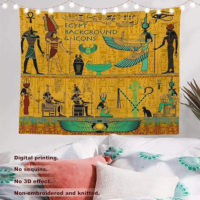 Batmerry Egyptian Tapestry, Egyptian Eye of Horus Or Eye of Ra Picnic Mat Hippie Trippy Tapestry Wall Art Meditation Decor for Bedroom Living Room Dorm, 51.2 x 59.1 Inches, Gold