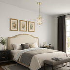 Small Crystal Chandelier for Bedroom, 90% Pre-Assembled 1 Light Gold Chandelier, Mini Acrylic Crystal Ceiling Light Fixture Charming for Girls Room, Closet, Bathroom, Entryway, Dining Room