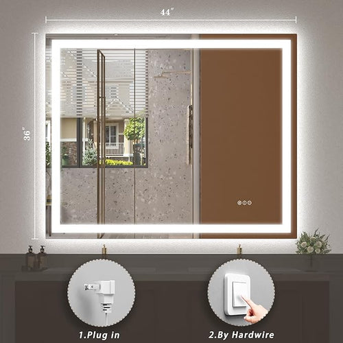 44x36 LED Lighted Mirror for Bathroom Wall Mounted, Dimmable Vanity Mirror with Lights, Anti-Fog, ETL Listed (Backlit and Front Lighted)