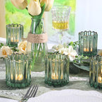 Glass Green Votive Candle Holder, Ribbed Votive Candle Holders Set of 12, Tealight Candle Holder for Wedding Centerpieces Dinner Party Table Decor