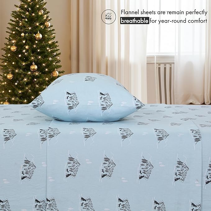 RUVANTI Flannel Sheets Twin Size - 100% Cotton Double Brushed Twin Sheets Set, Deep Pockets 16 Inches, All Seasons Breathable & Extra Soft Bed Sheets, Warm & Cozy, 3 Piece, Soul Dog