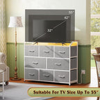 WLIVE Dresser TV Stand with Power Outlets, Led Dresser for Bedroom, Fabric Chest of Drawers with Open Shelves, Wood Top, Steel Frame, 6 Drawer Dressers for Closet, Living Room, Light Grey