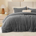 BEDELITE Fleece King Comforter Set -Super Soft & Warm Fluffy Grey Faux Fur Bedding, Luxury Fuzzy Heavy Bed Set for Winter with 2 Pillow Cases