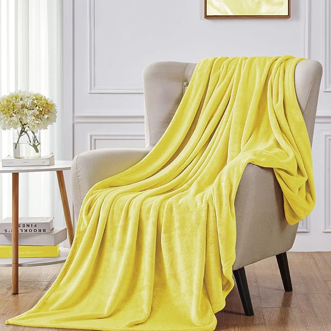 Walensee Fleece Blanket Plush Throw Fuzzy Lightweight (Twin Size 60x80 Yellow/Lemon Canary Yellow) Super Soft Microfiber Flannel Blankets for Couch, Bed, Sofa Warm and Cozy for All Seasons