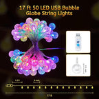 Minetom USB Globe String Lights - 17 ft 50 LED Color Changing Globe Fairy Lights with Remote and Timer, 16 Single Colors and 7 Modes Twinkle Lights for Bedroom Dorm Tent Bed Patio Christmas Party