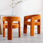 Modern Barrel Dining Chairs Set of 8, Velvet Upholstered Accent Side Chair with Arms Comfy Makeup Vanity Chairs, Dining Living Room Kitchen Chairs, Orange