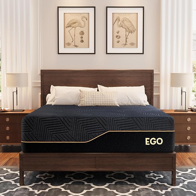 EGOHOME 14 inch Firm Queen Mattress, Memory Foam Mattress with Cooling Cover, Bed in a Box, CertiPUR-US Certified, Breathable and Supportive, Made in USA, 60''x80''x14'' Black